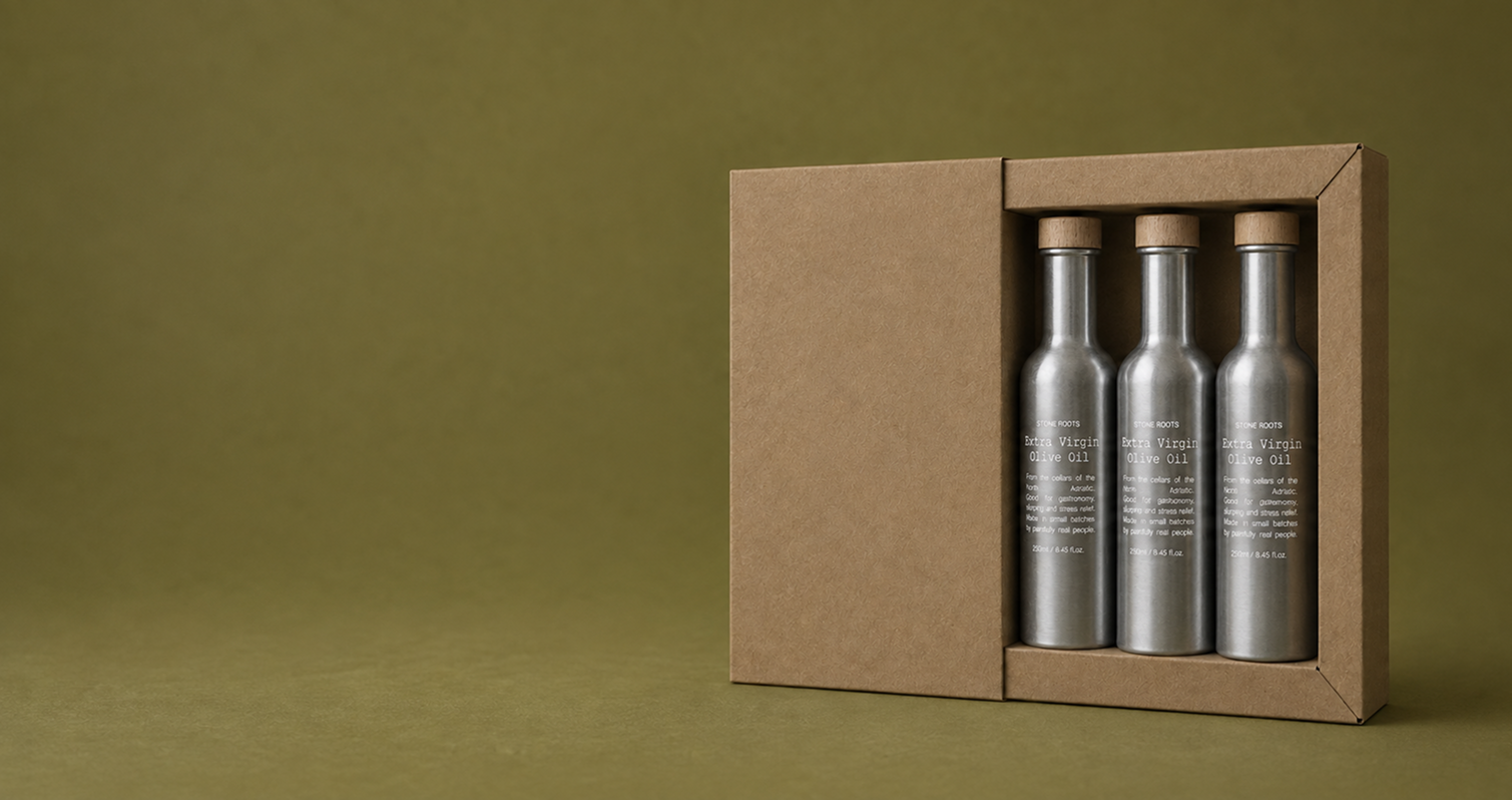 Istrska Belica trio tasting pack with three olive oil bottles